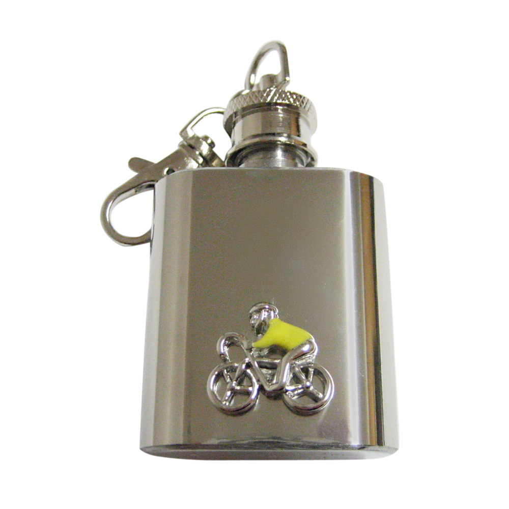 Bicyclist With Yellow Jacket Keychain Flask - image 1